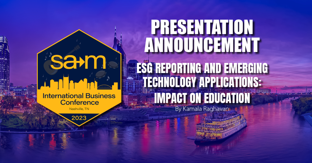 Presentation announcement for ESG Reporting And Emerging Technology Applications: Impact On Education