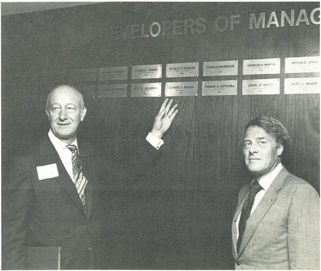 Black and white photo with James L. Hayes and Paul H. Elicker at the AMA Hall of Fame