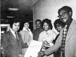 Black and white photo of Newark University College Chapter showing newly issued charter.