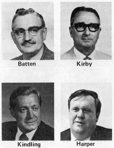 Black and White Photo Collage of Batten, Kirby, Kindling, and Harper, SAM officers for the 1976-1977 Year.