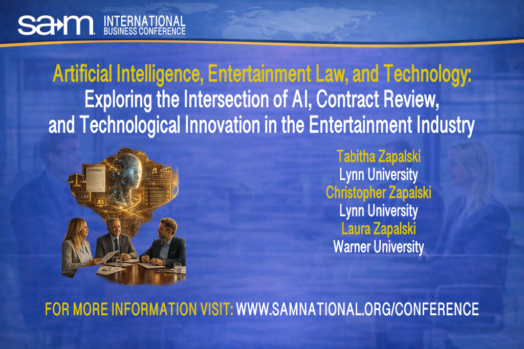 SAMIBC2026 Presentation Announcement Slide for Artificial Intelligence, Entertainment Law, and Technology:
Exploring the Intersection of AI, Contract Review,
and Technological Innovation in the Entertainment Industry