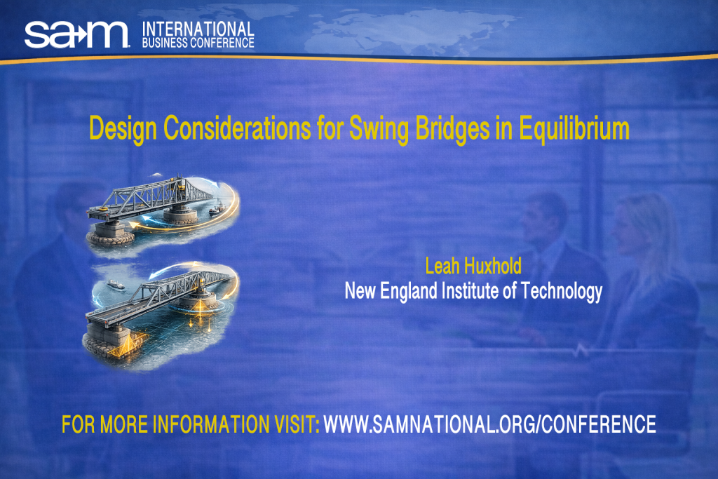 SAMIBC2026 Presentation Announcement Slide for Design Considerations for Swing Bridges in Equilibrium