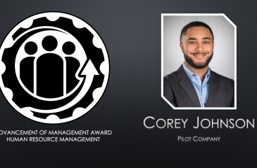 Award Recognition Tile for Corey Johnson, Advancement of Management Award Winner in Human Resource Management