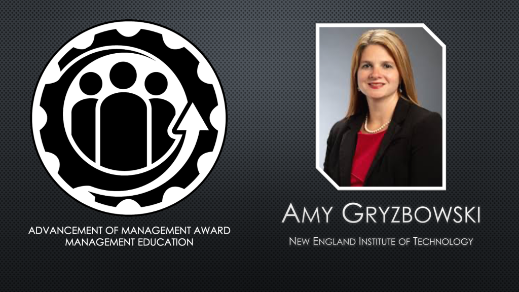 Award Recognition Tile for Amy Grzybowski Advancement of Management Award winner Management Education.