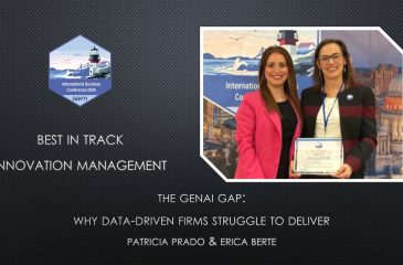 Award Notification Tile for Patricia Prado and Erica Berte Best of Track Paper at the SAM International Business Conference.