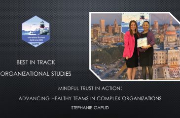 Award Notification Tile for Stephanie Gapud Best of Track Paper at the SAM International Business Conference.
