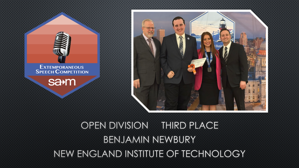 Extemporaneous Speech Competition Award Tile, Benjamin Newbury, Third Place, Open Division.