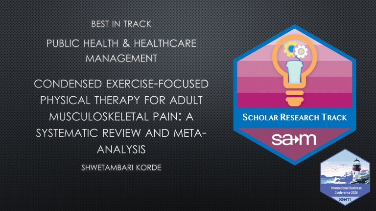 Award Notification Tile for Shwetambari Korde Best of Track Paper at the SAM International Business Conference.