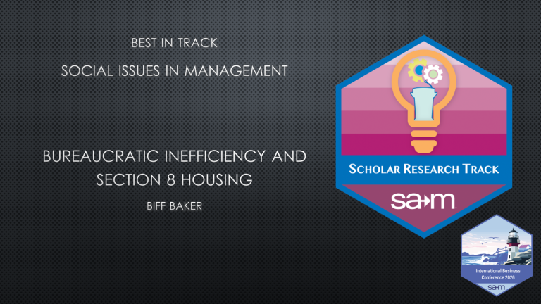 Award Notification Tile for Biff Baker Best of Track Paper at the SAM International Business Conference.