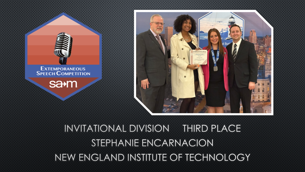 Extemporaneous Speech Competition Award Tile, Stephanie Encarnacion, Third Place, Invitational Division.