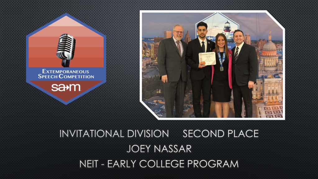 Extemporaneous Speech Competition Award Tile, Joey Nassar, Second Place, Invitational Division.
