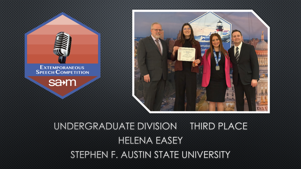 Extemporaneous Speech Competition Award Tile, Helena Easey, Third Place, Undergraduate Division.